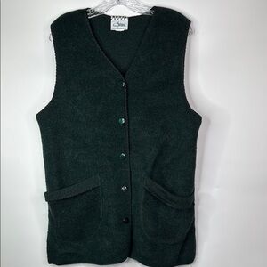 Vintage Artisans Fleece Green Long Button Vest Size Large